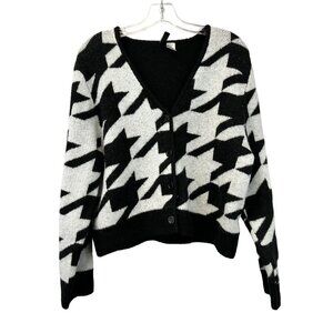 H&M Divided Women’s Button Up Cropped Long Sleeve Cardigan Black/White Medium